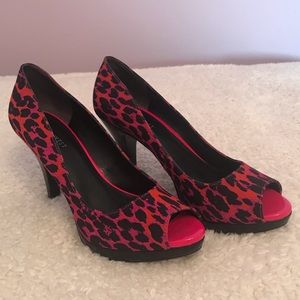 Nine West Pink Chetah Print Platform Heels